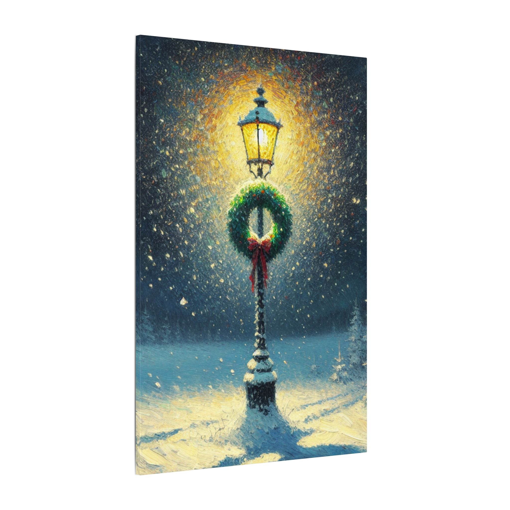 Christmas Lamp in Winter Field Canvas