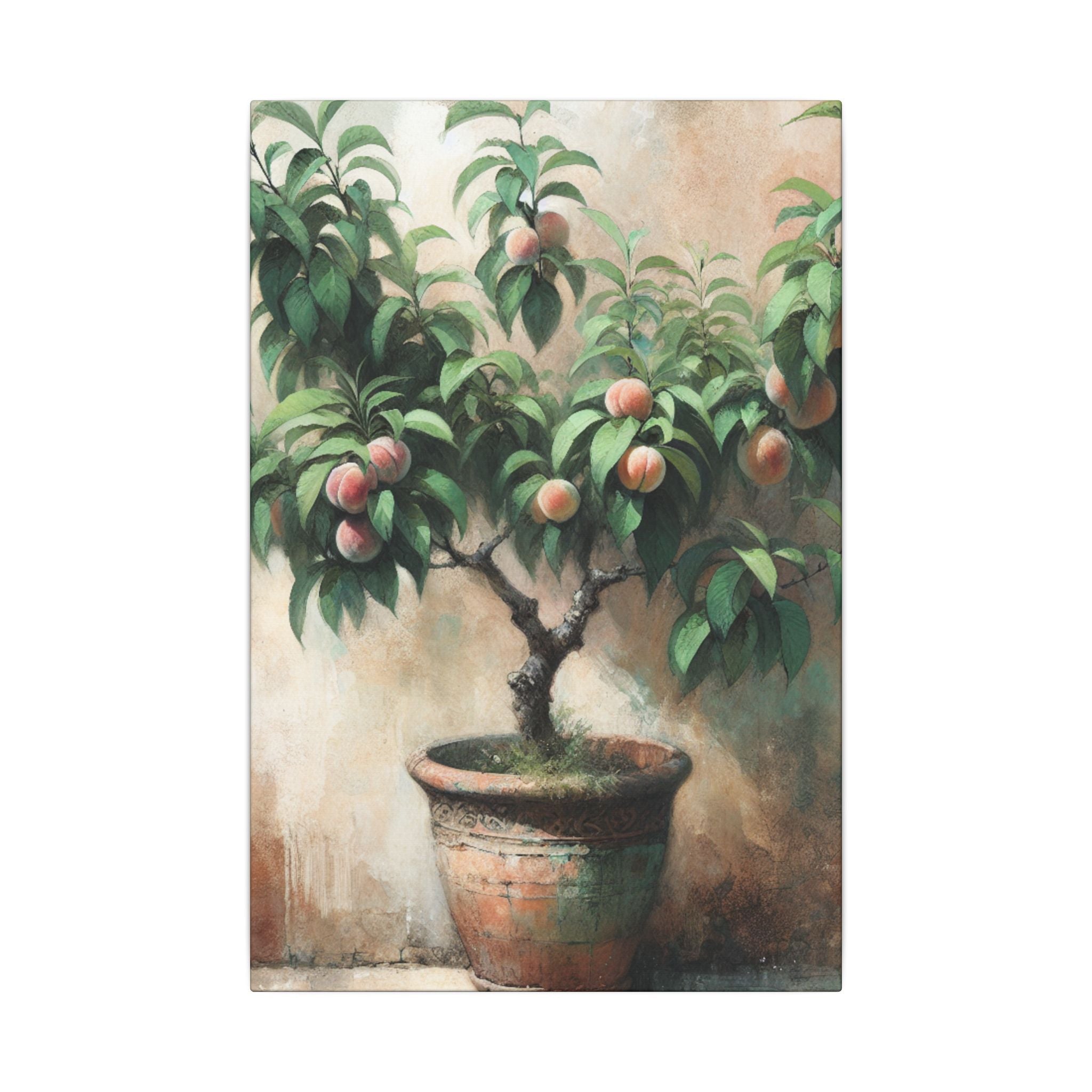 Potted Peach Tree Rustic Canvas