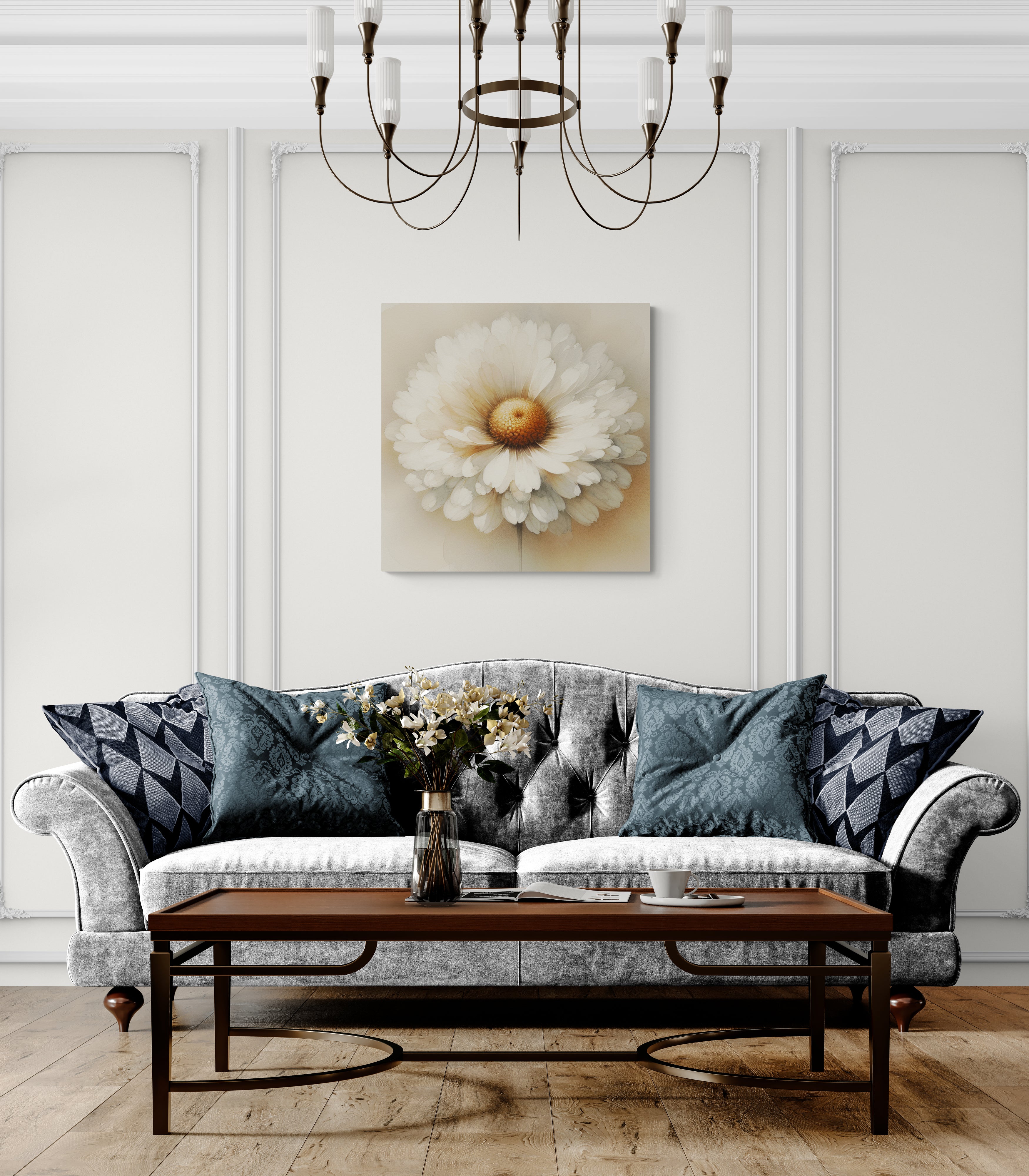 White Daisy Watercolor Canvas