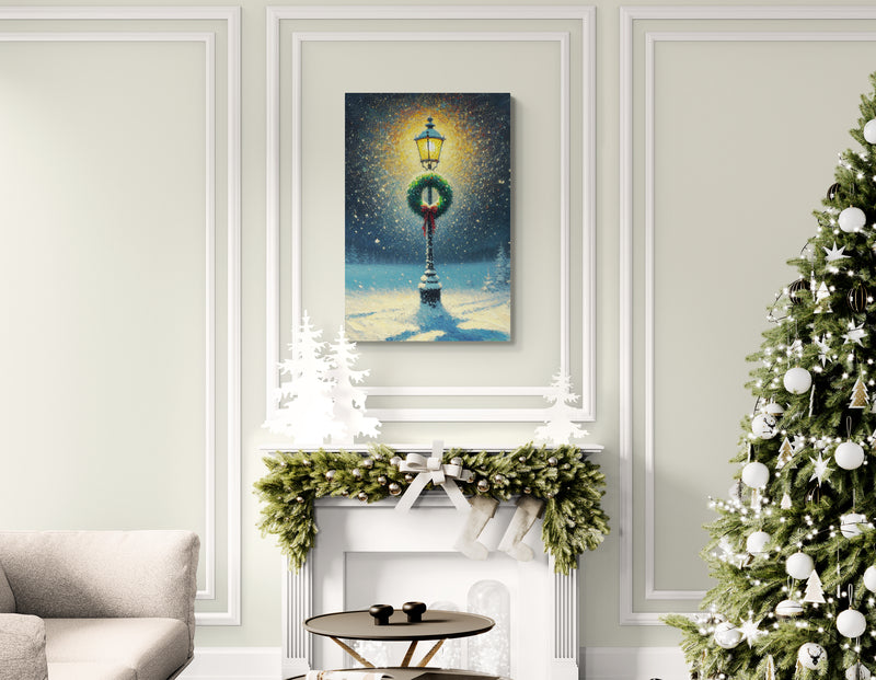 Christmas Lamp in Winter Field Canvas