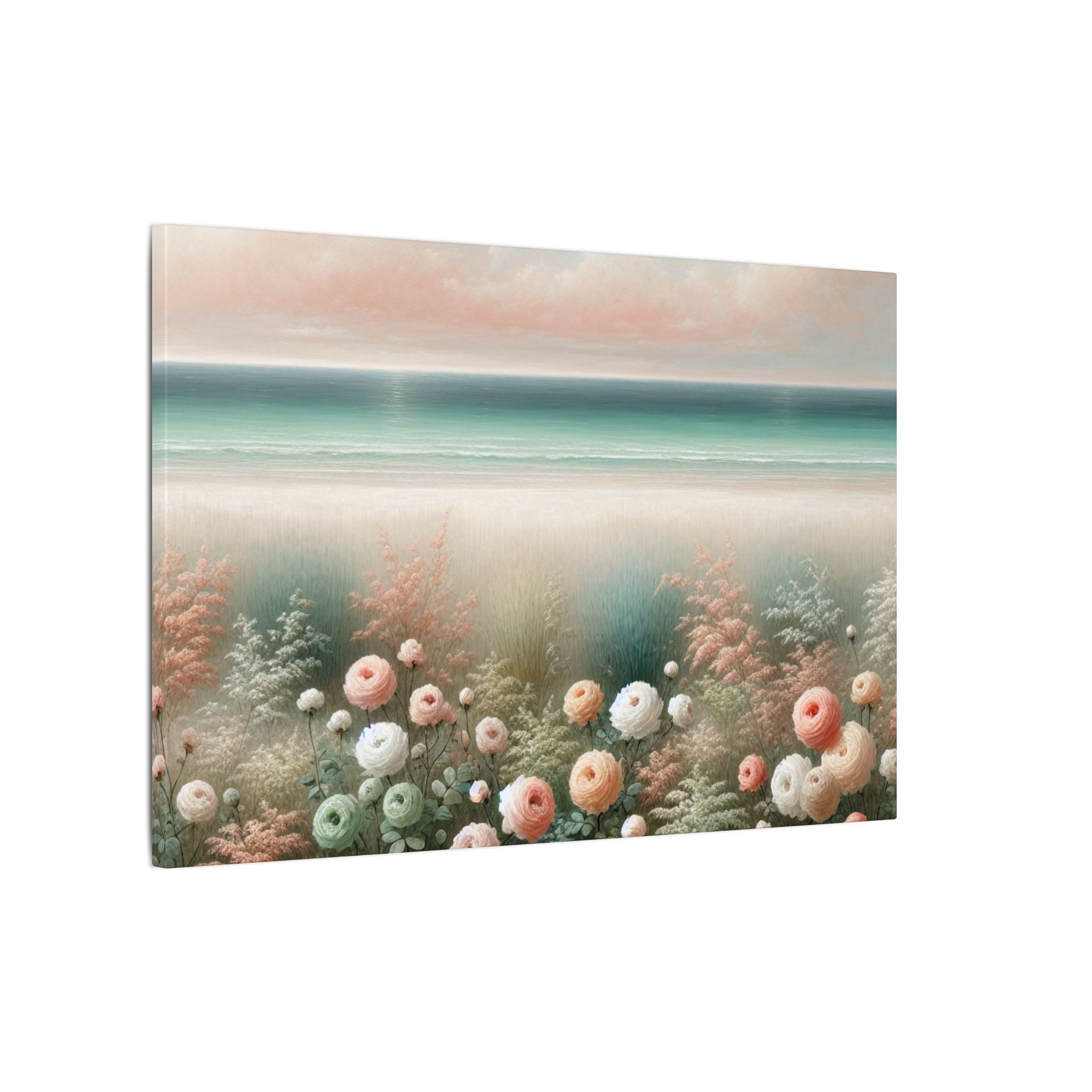 Beach Roses & Dune Grass Watercolor Canvas