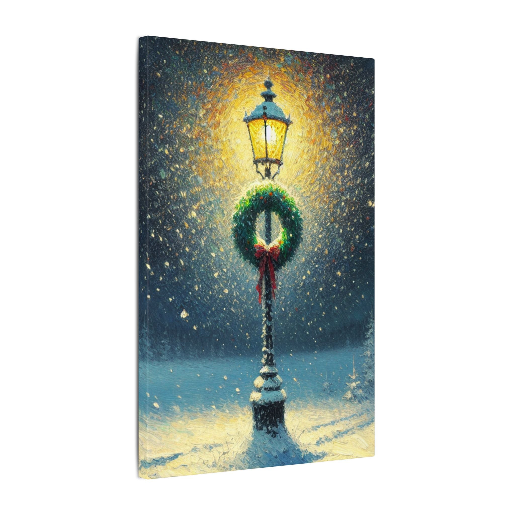 Christmas Lamp in Winter Field Canvas