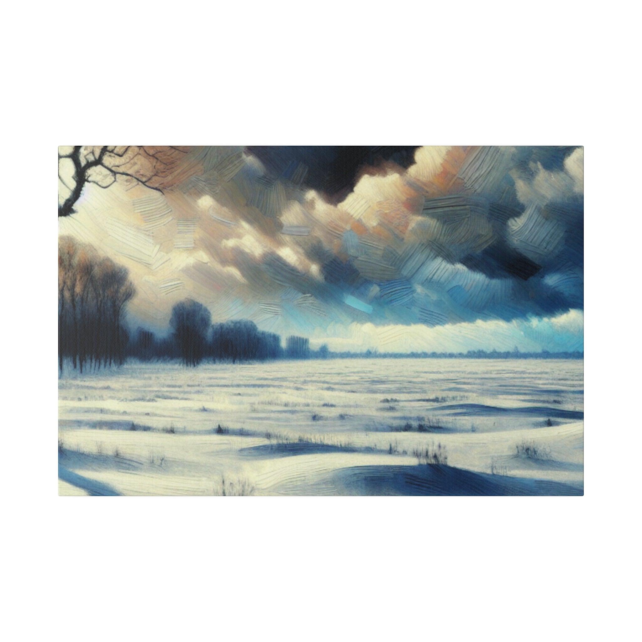 Snowscape Painting | Snowy Farmland Field Scene | Winter Artwork Canvas