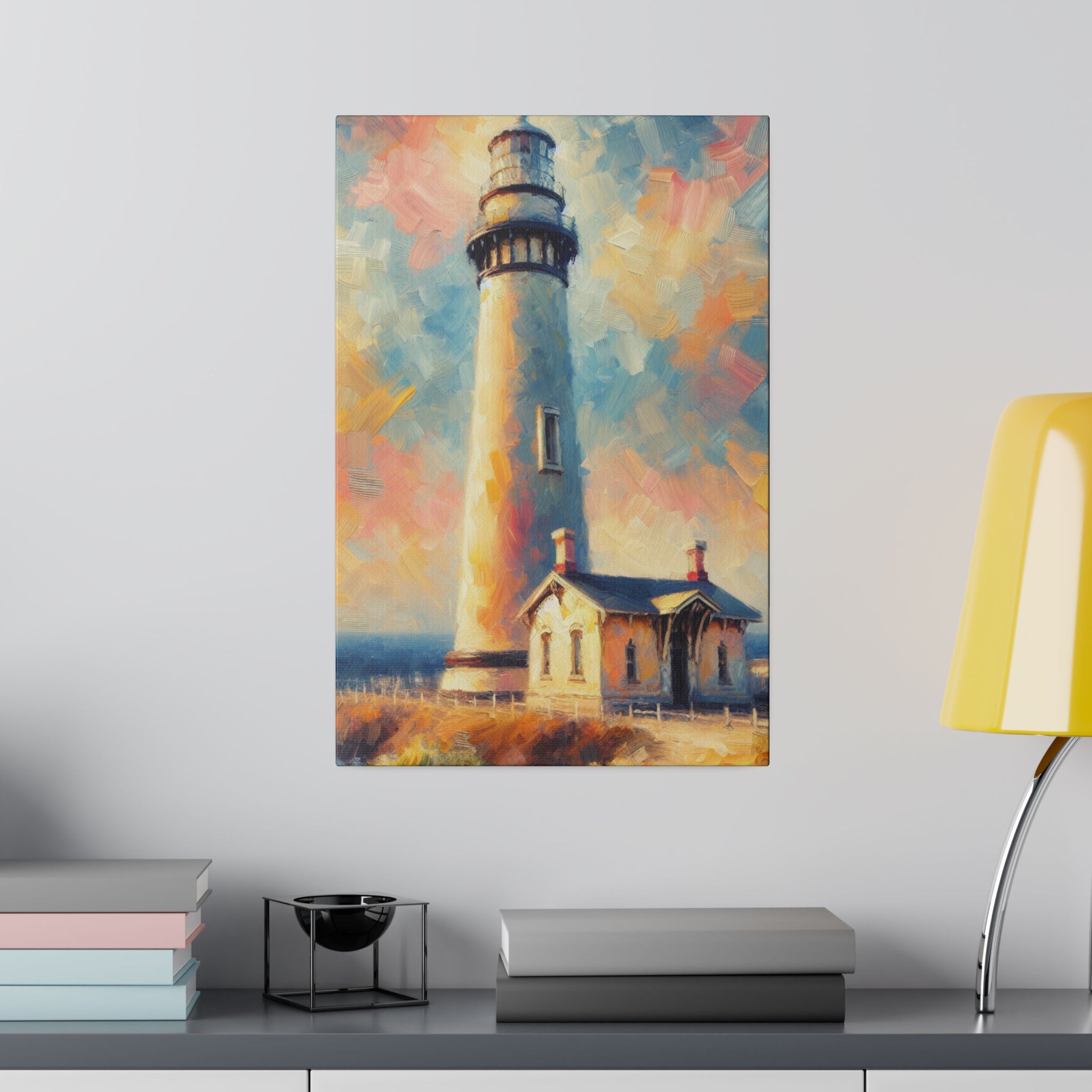 Luminated Beacon Coastal Wall Art Lighthouse Painting Canvas