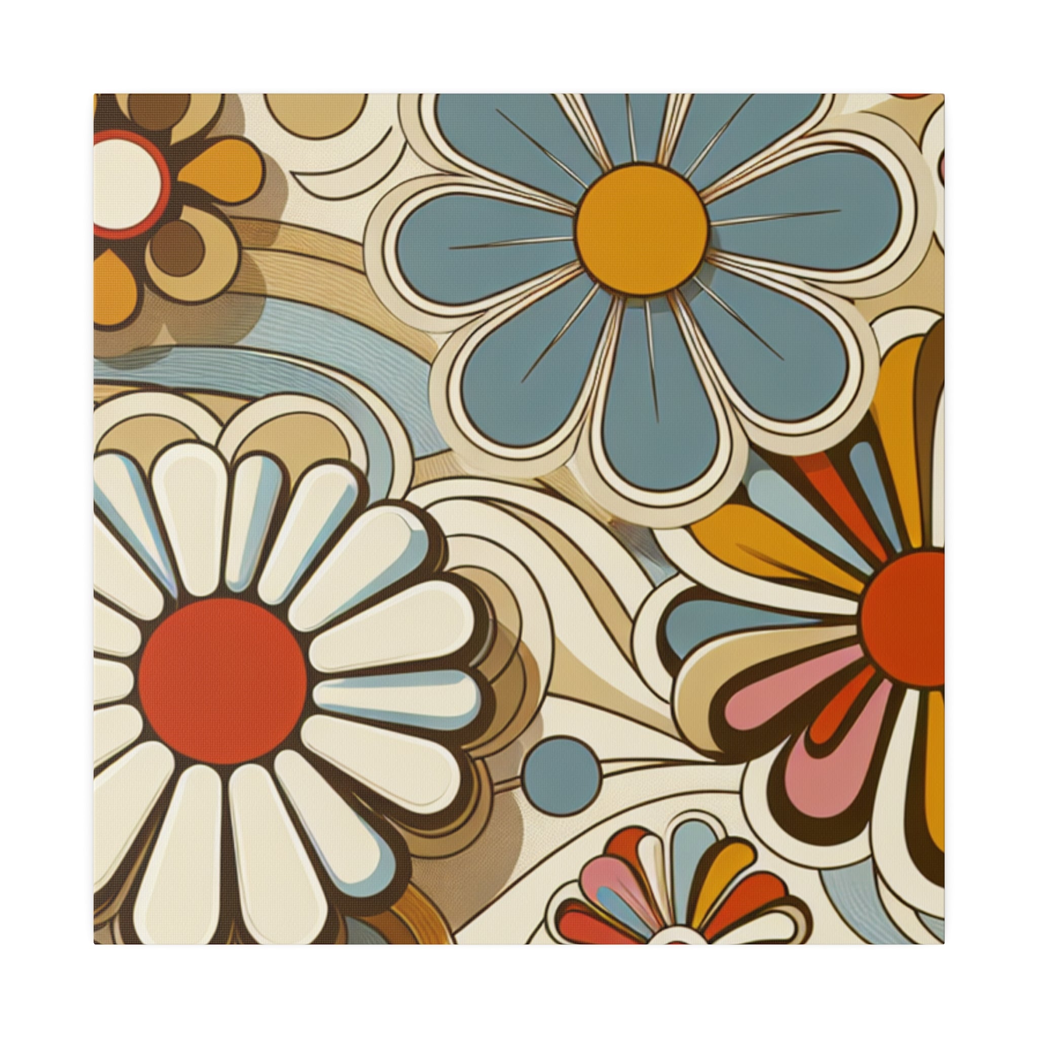 Psychedelic Petals Floral Wall Art 70s Artwork Canvas