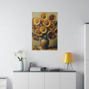 Aged Blooms Flowers In Vase Sunflower Painting Canvas