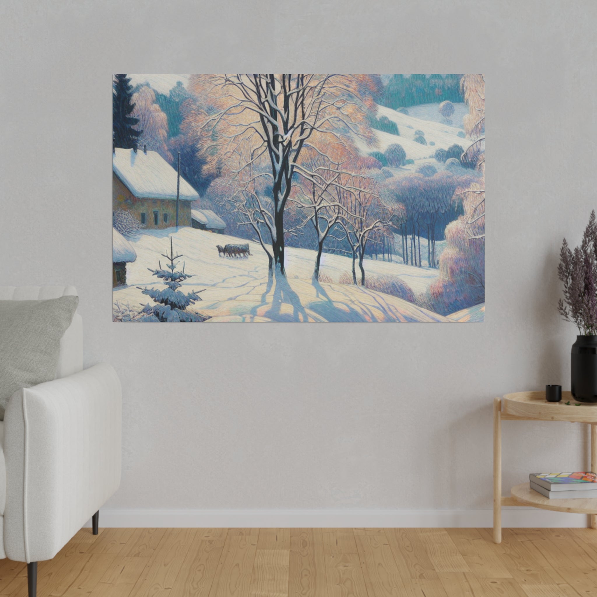 Frosty Epoch Cabin Snowscape Winter Painting Canvas