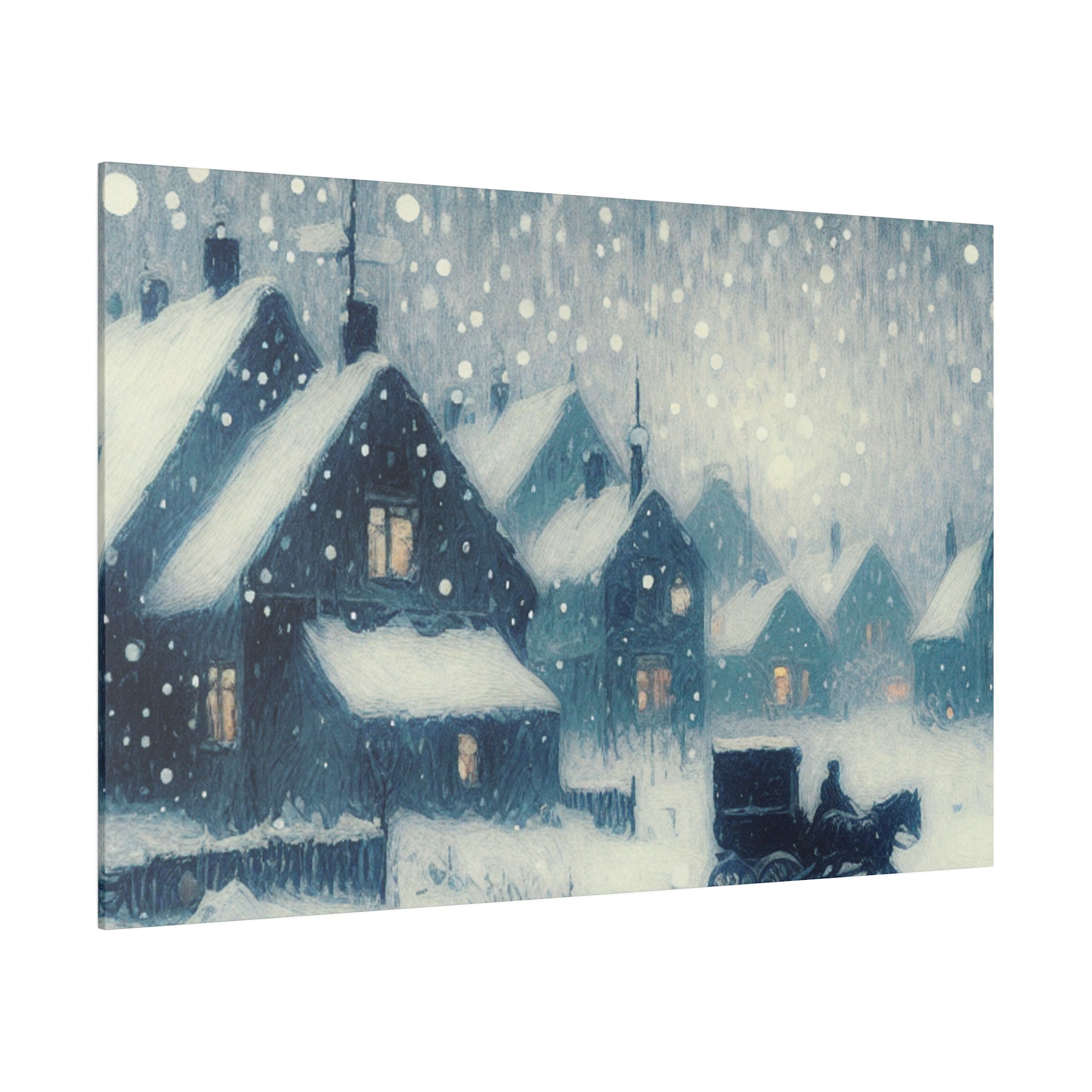 Snowy Village Snowscape Expressionist Artwork Winter Painting Canvas