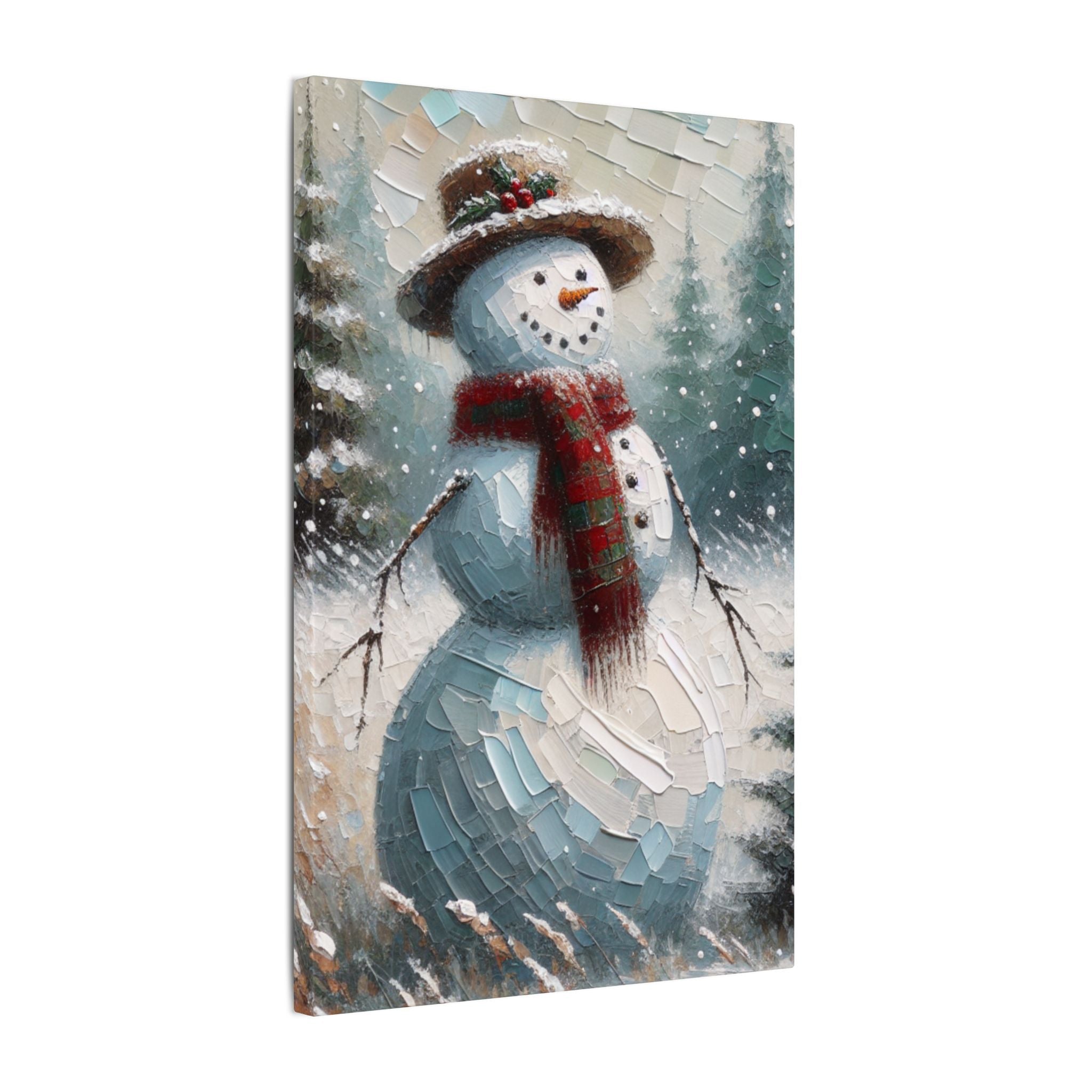 Snowman in a Rustic Winter Field Canvas