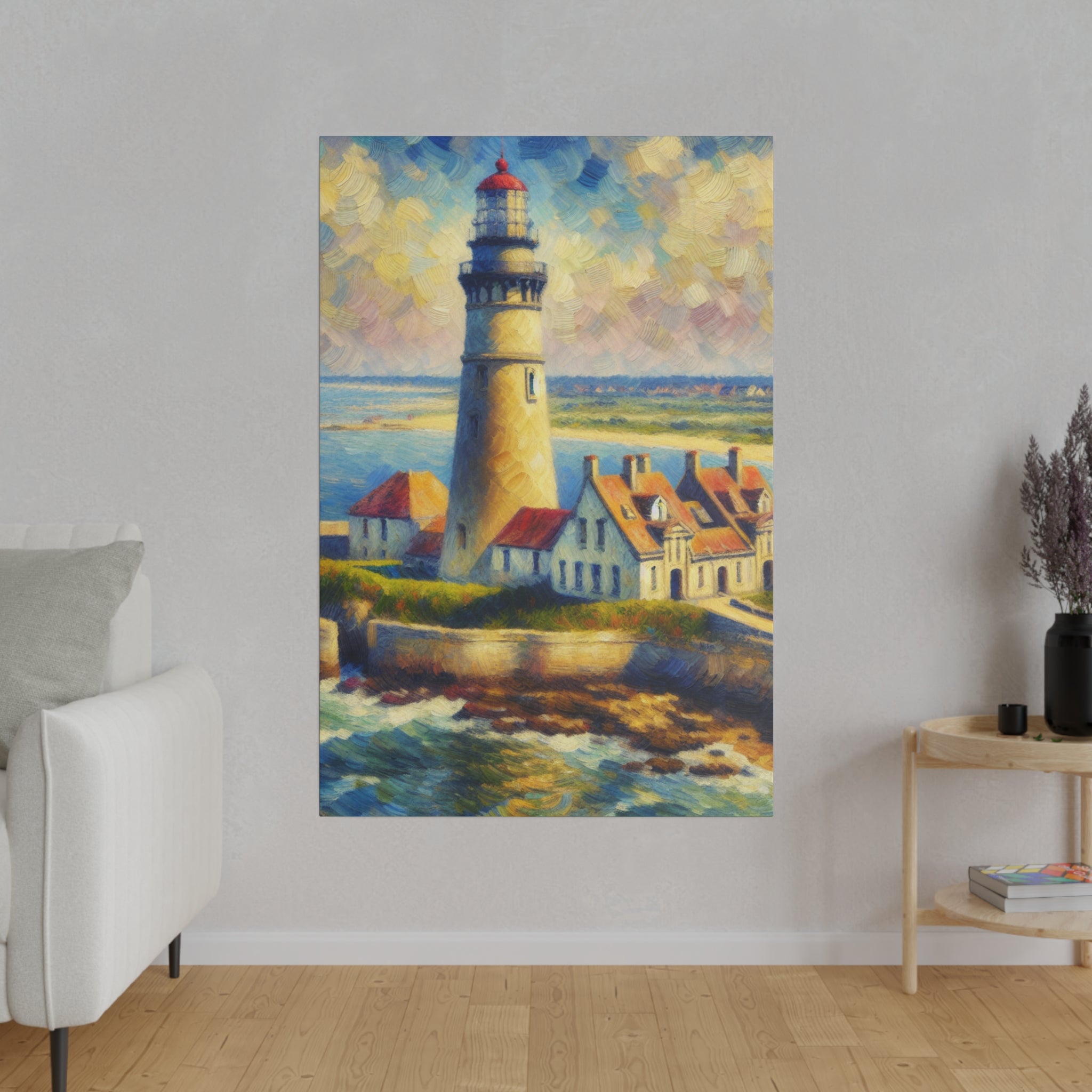 Luminous Beacon Coastal Wall Art Lighthouse Painting Canvas