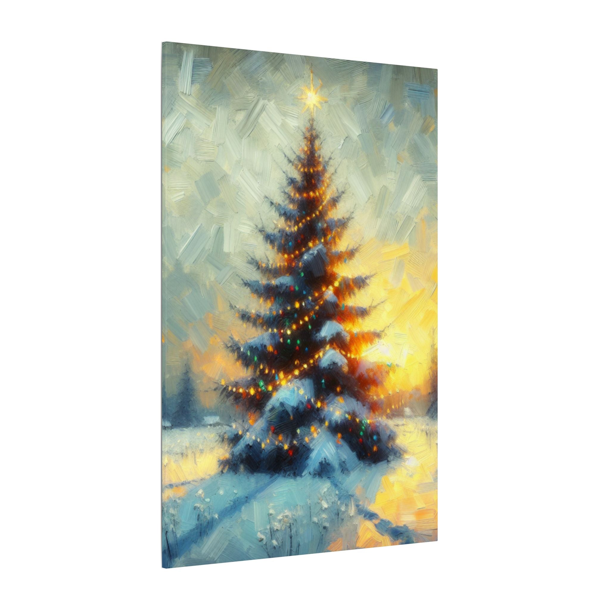 Glowing Christmas Tree at Night Canvas