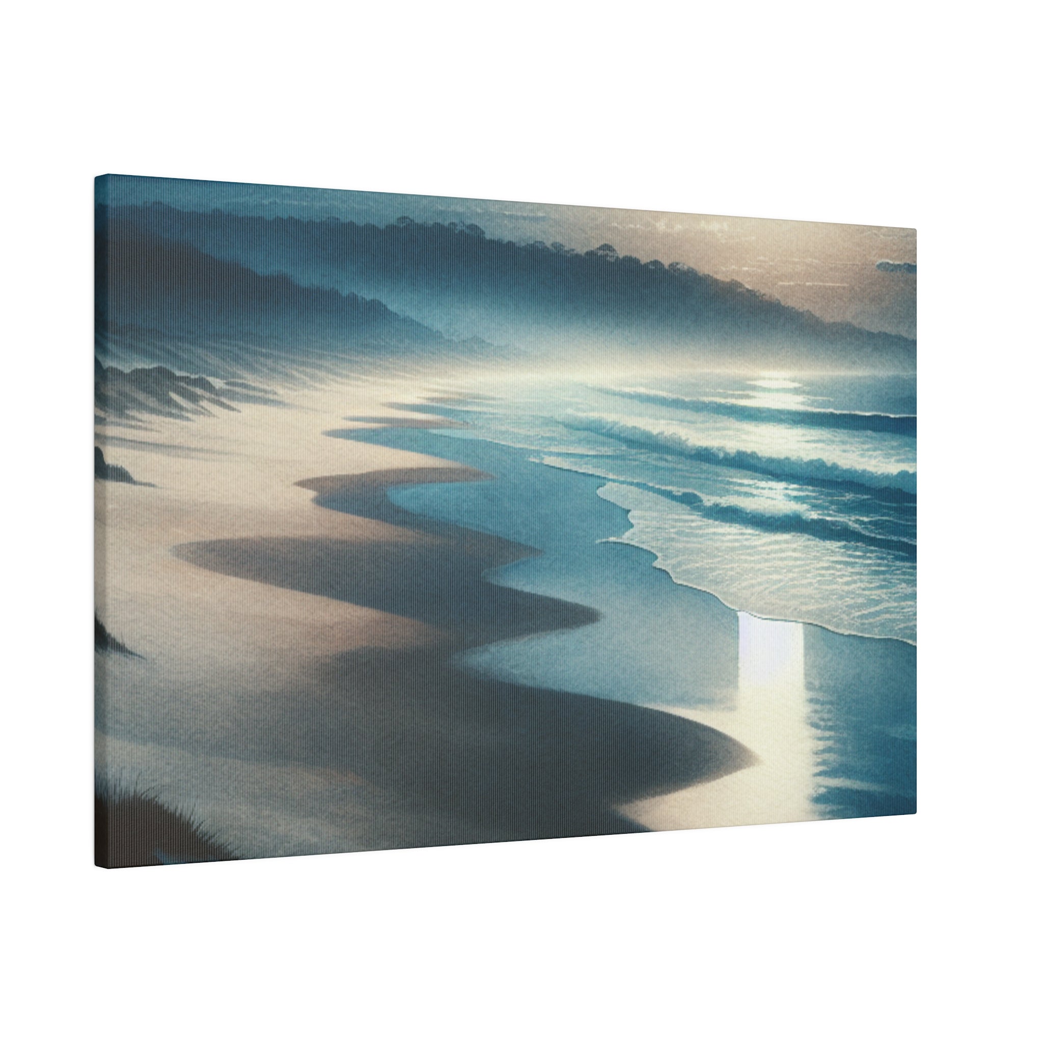 Blue Tranquil Tonalism Beach Painting Canvas