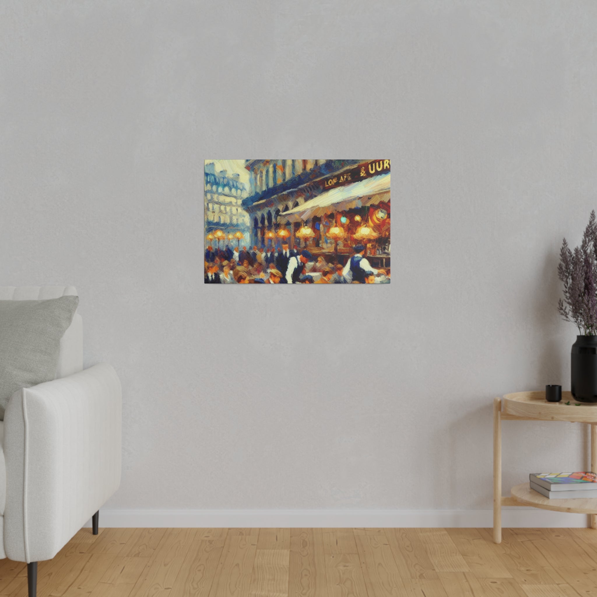 Bustling French Street Cafe Artwork Canvas