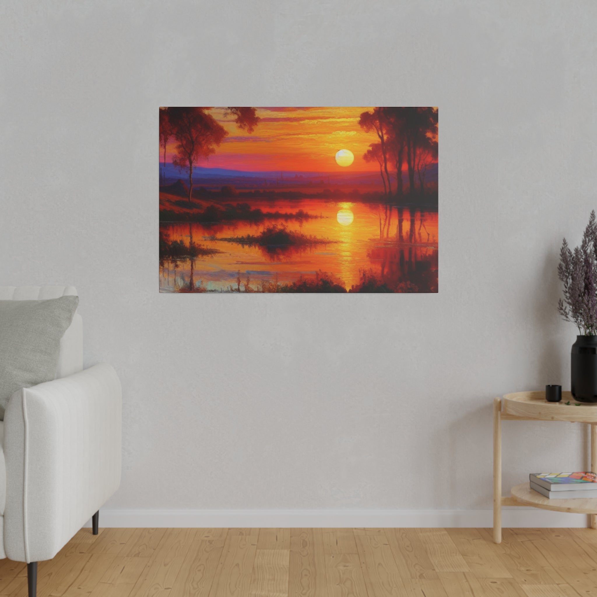 Marsh Mirage Nature Sunset Painting Canvas