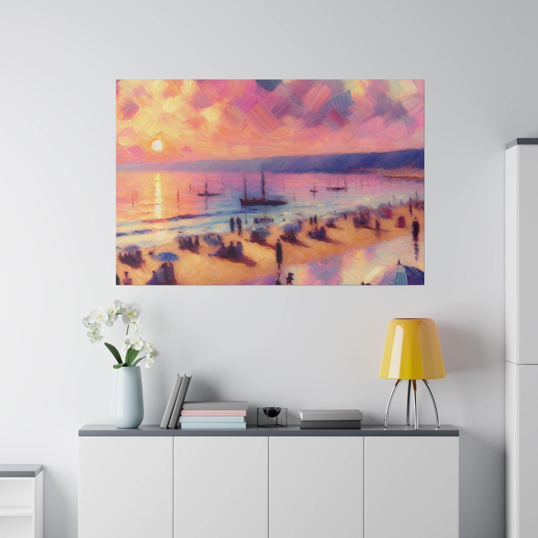 Serene Shorescape Pastel Colored Beach Painting Canvas