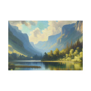 Serene Mountainous Still Water Lake Painting Canvas