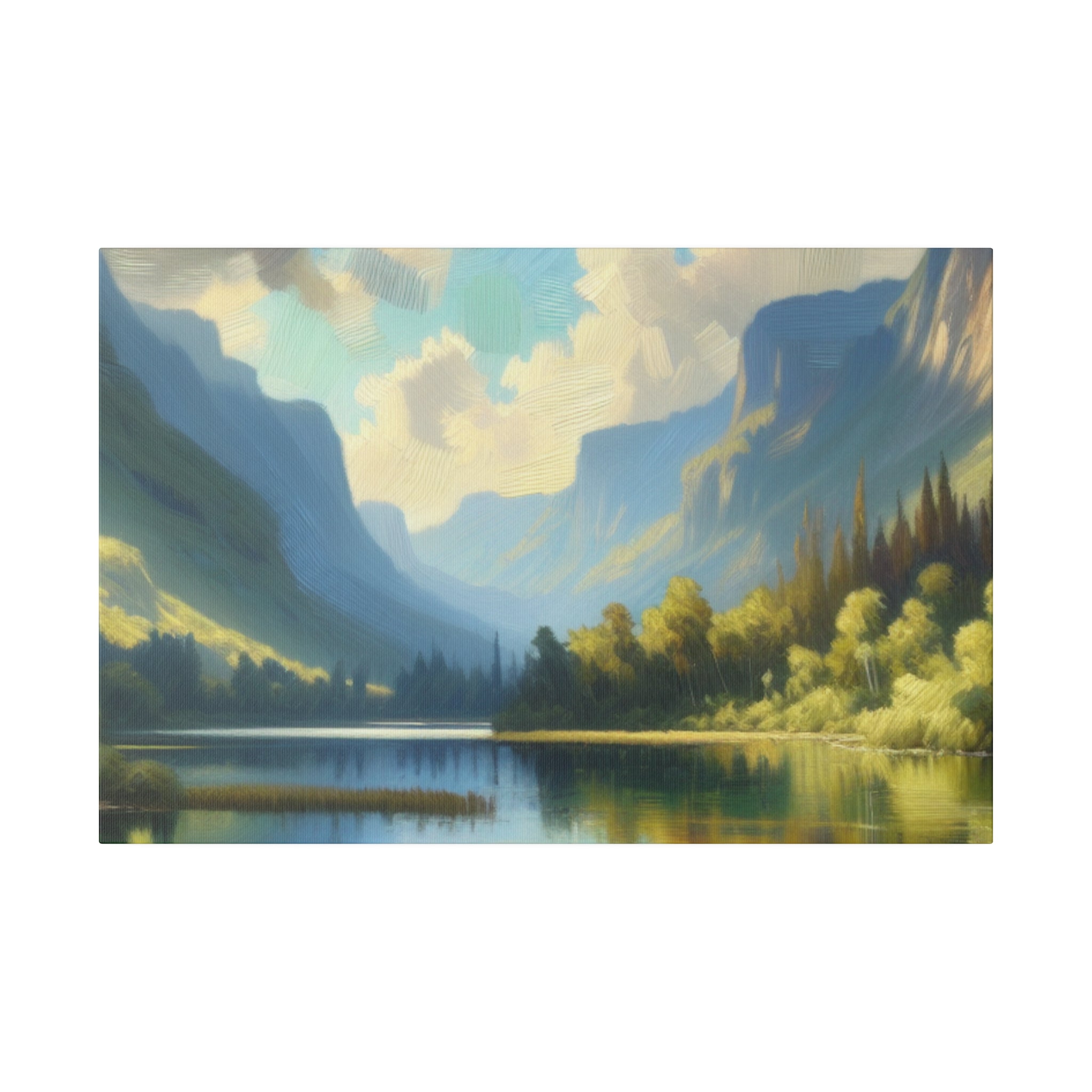 Serene Mountainous Still Water Lake Painting Canvas