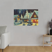 Warm Cabin Village Snowscape Winter Painting Canvas