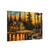 Lakeside Cabin Sunset Canvas