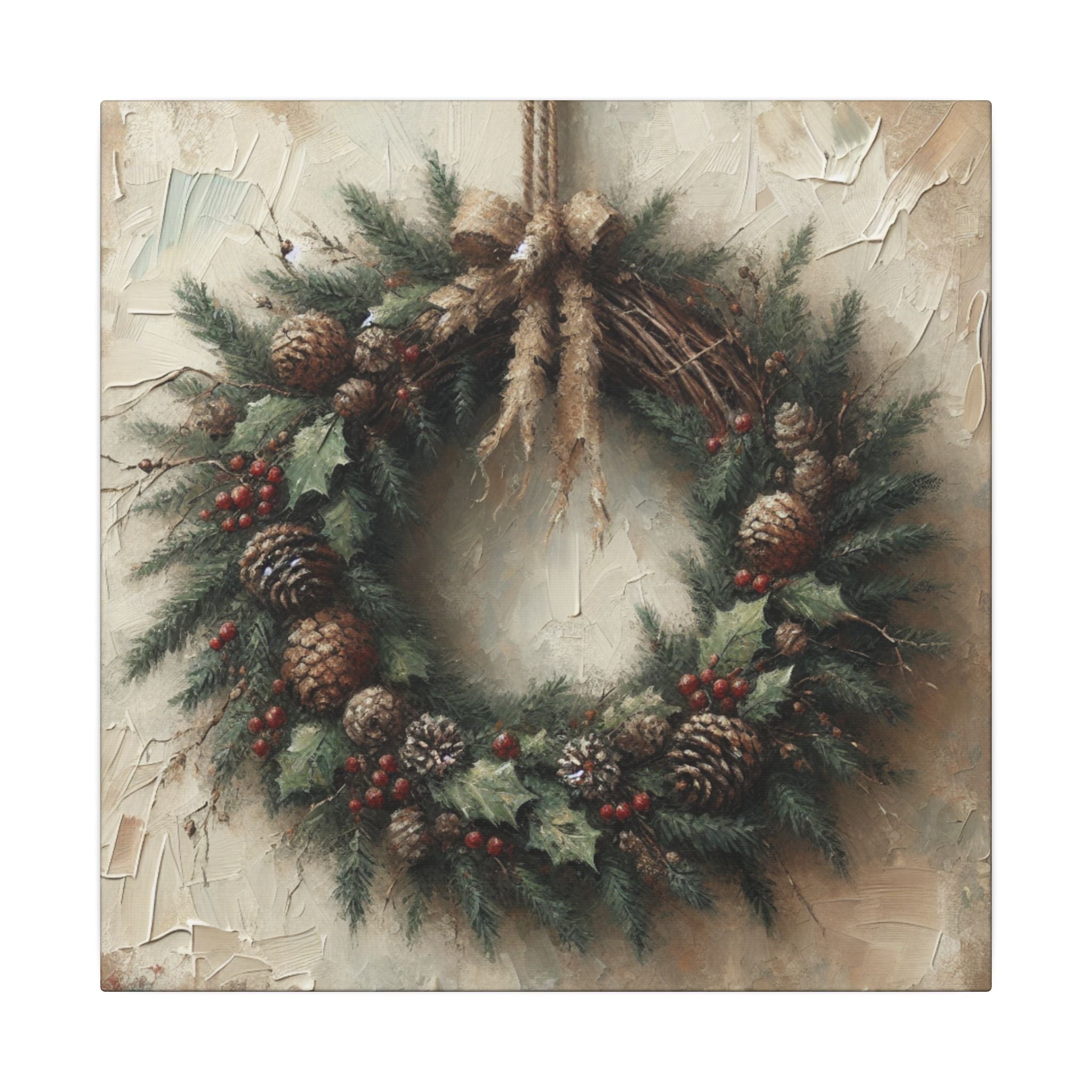 Rustic Holiday Wreath Canvas