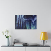 Blue Dark Night Forest Painting Canvas