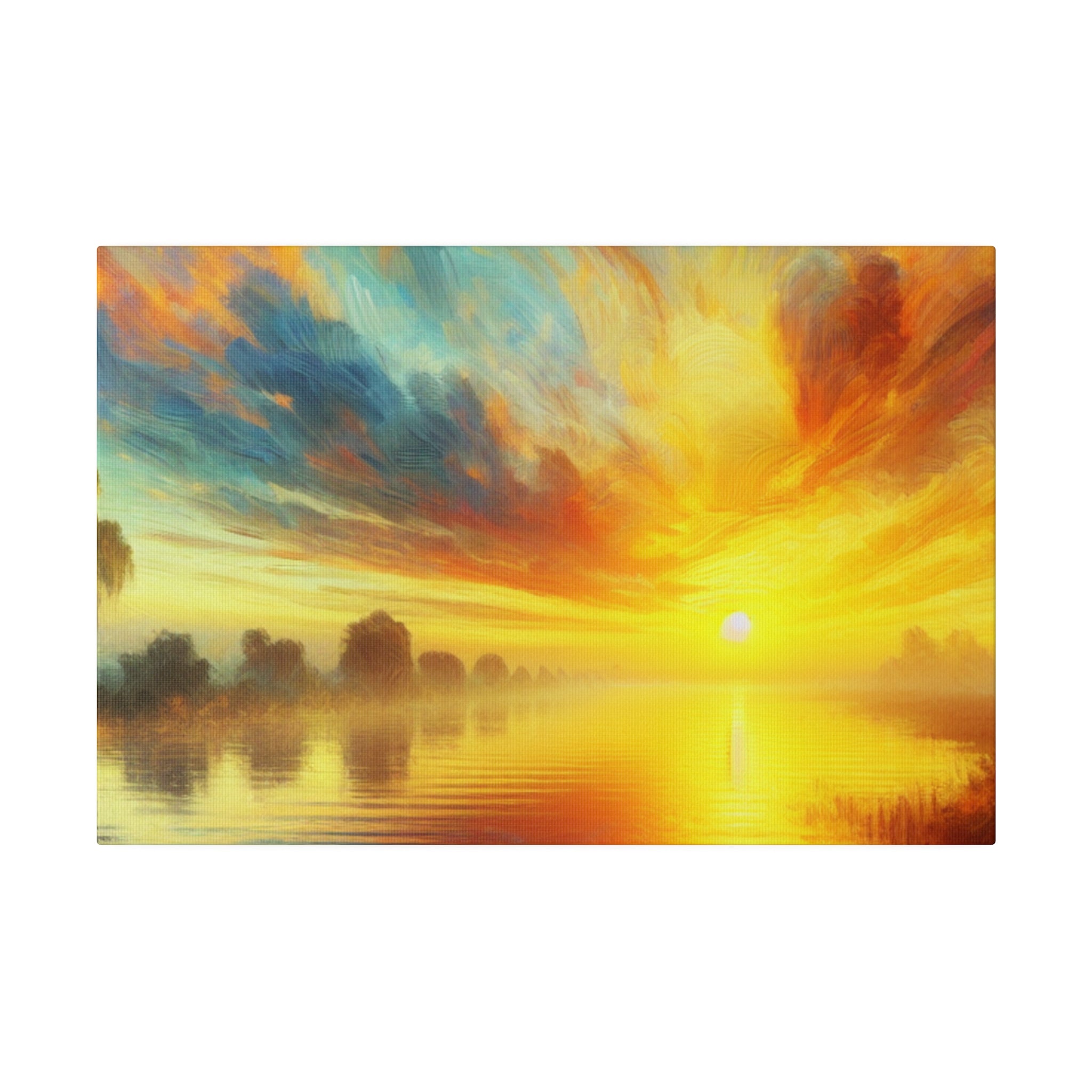 Tranquil Water Nature Sunrise Painting Canvas