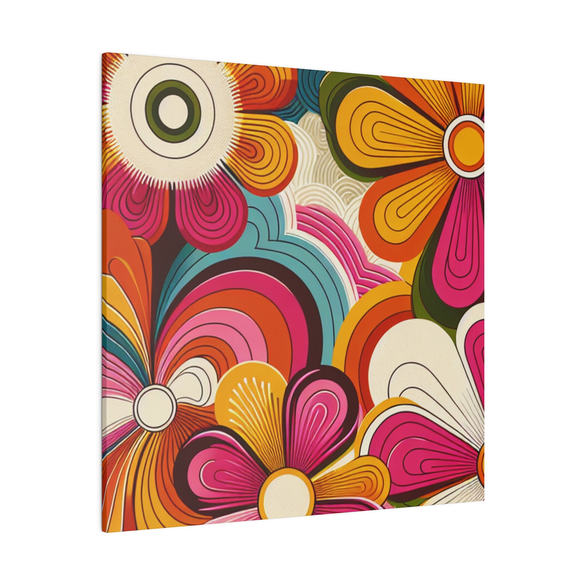 Psychedelic Petals Floral Wall Art 70s Artwork Canvas