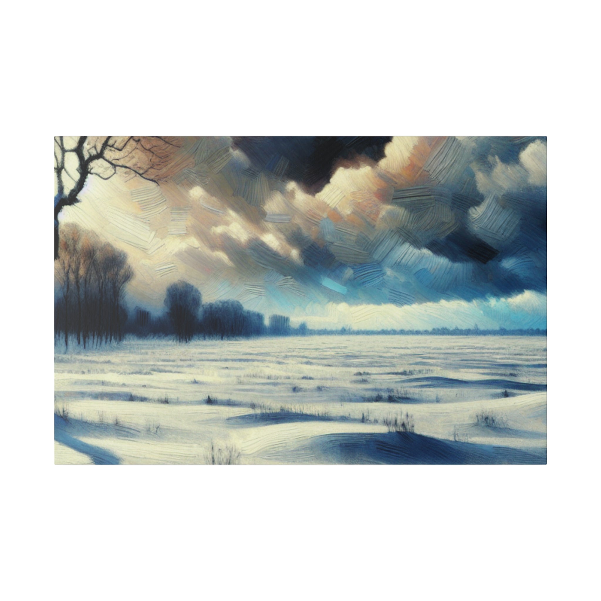 Snowscape Painting | Snowy Farmland Field Scene | Winter Artwork Canvas