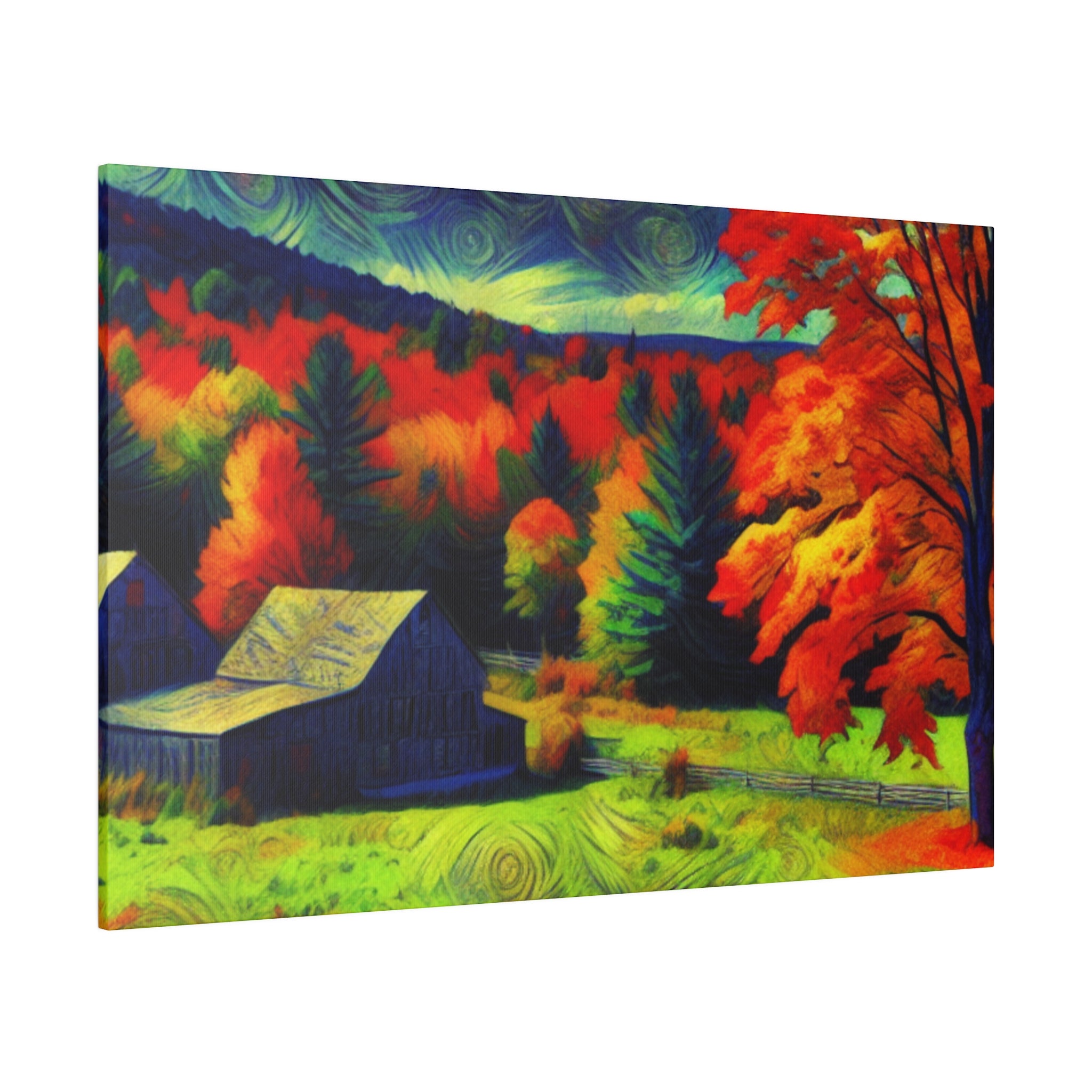 Autumn's Verdant Whisper Farmhouse Fall Painting Canvas