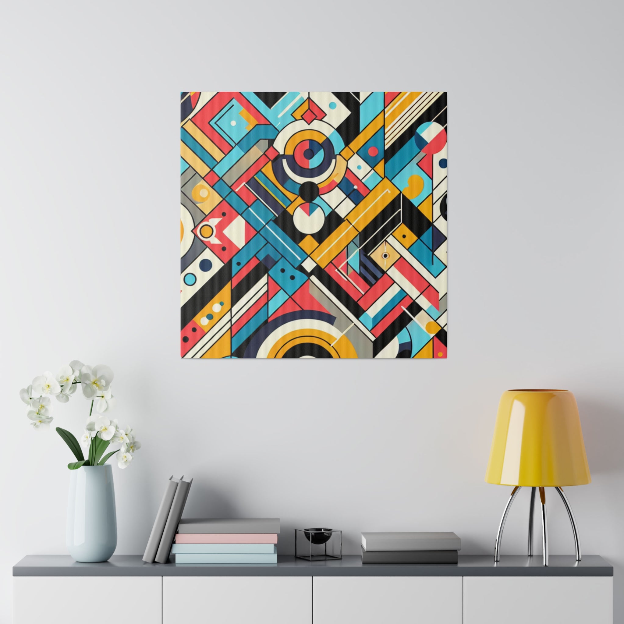 Brash Angles in Exuberant Abstraction Geometric Painting Canvas