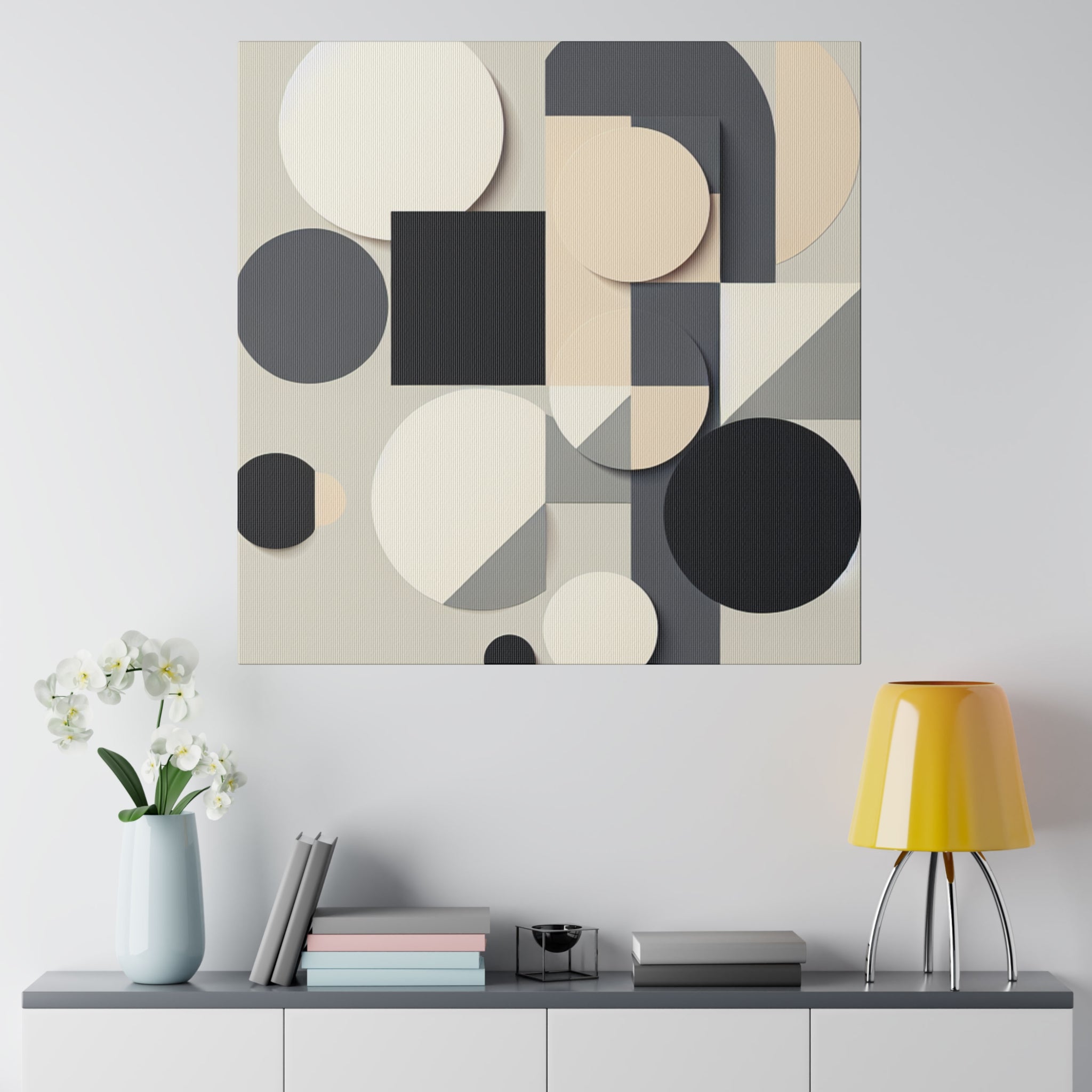 Black White Beige Geometric Abstract Wall Decor Painting Canvas