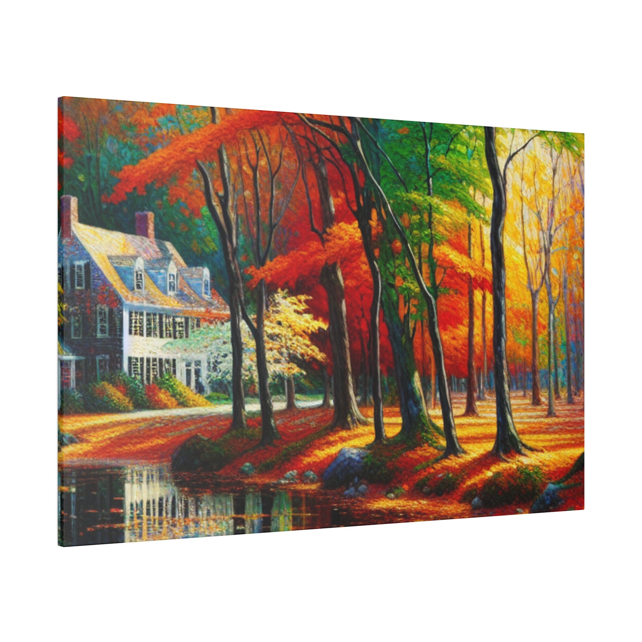 New England Home Cascade Fall Painting Canvas