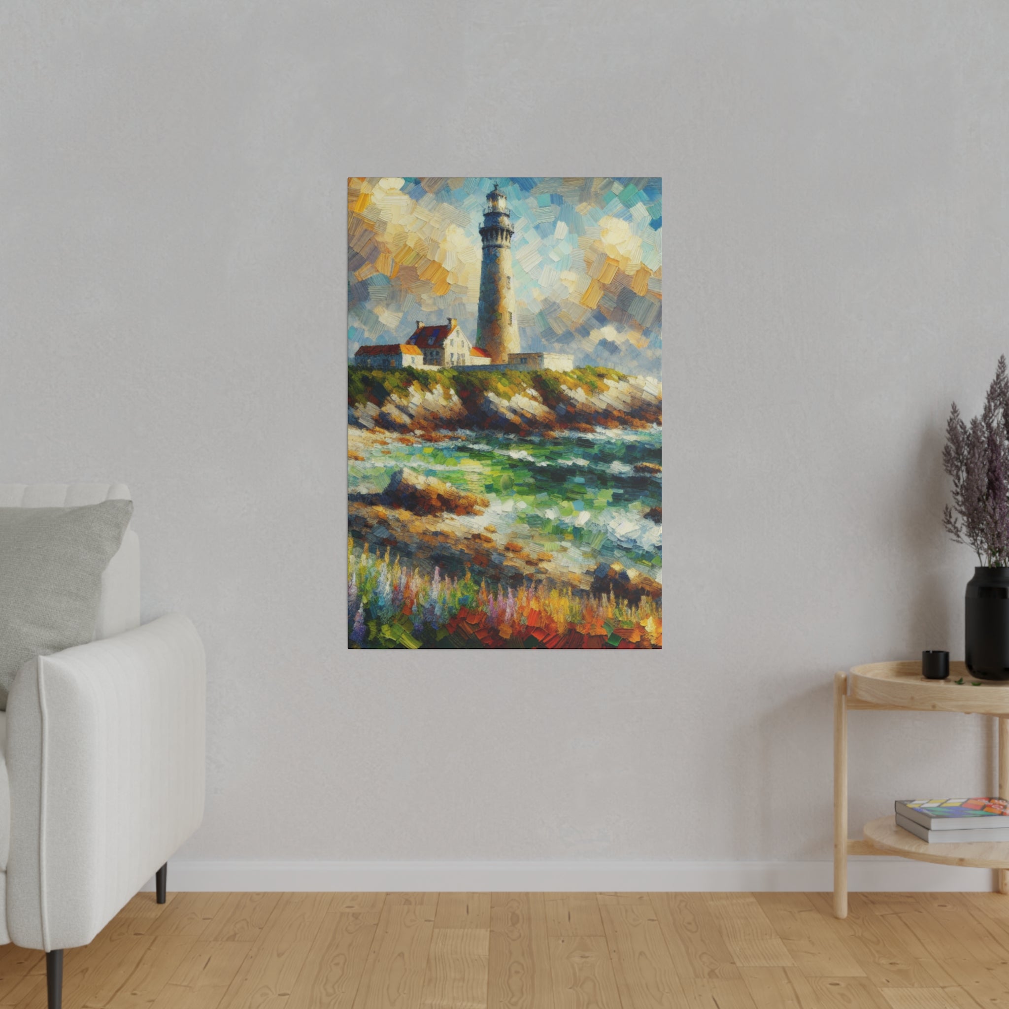 Beacon Brushstrokes Coastal Wall Art Lighthouse Painting Canvas