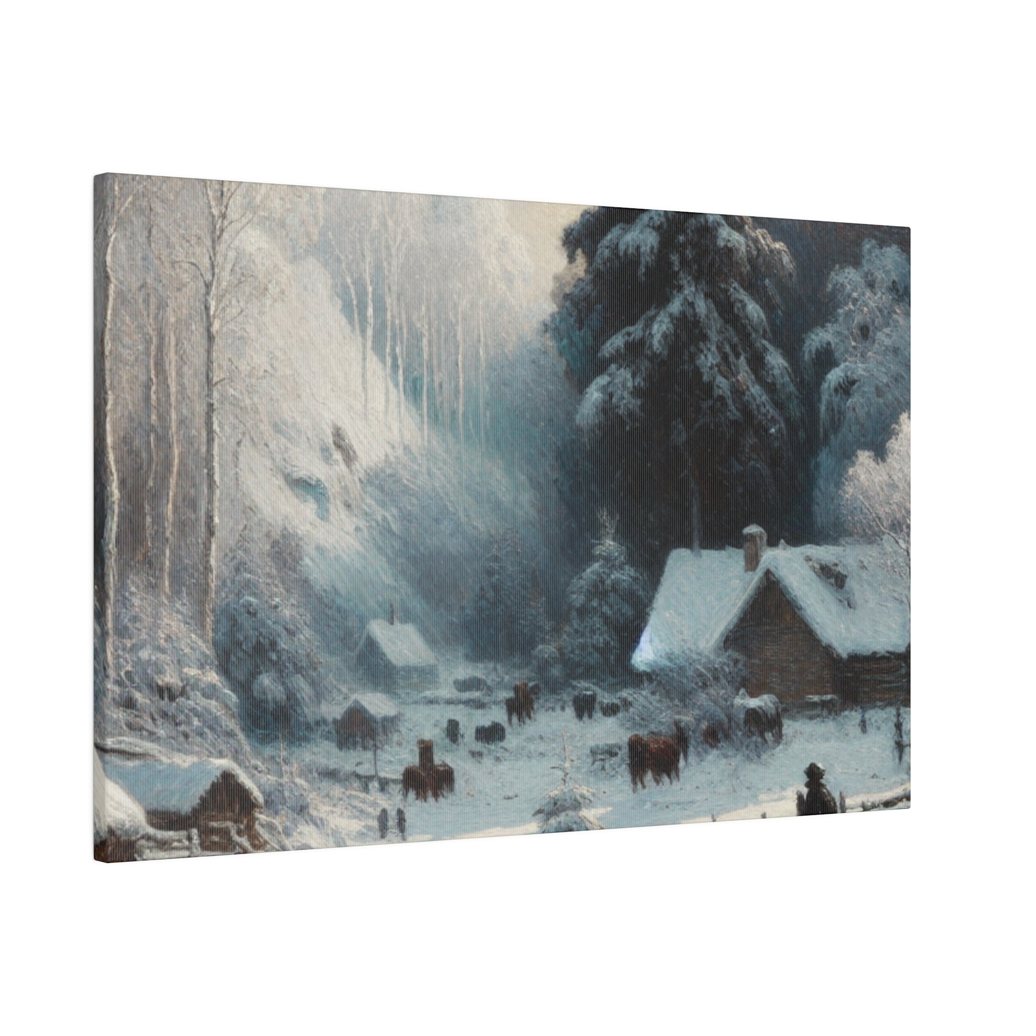 Remote Farm Village Snowscape Winter Painting Canvas