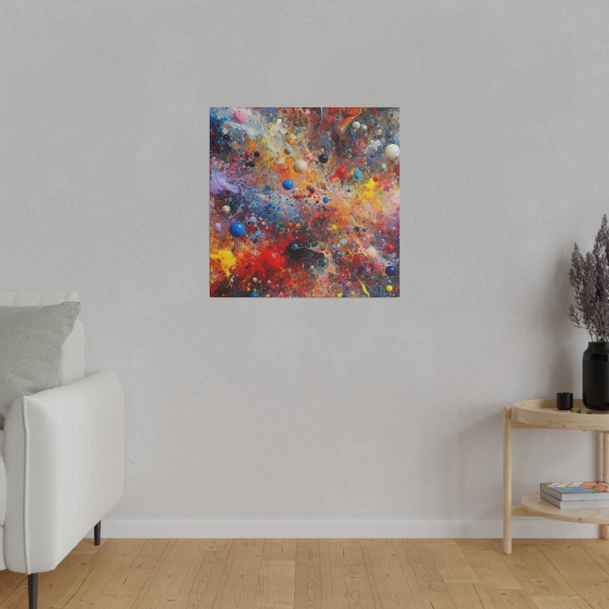 Vibrant Multicolor Blue, Red, Yellow, Green Splatter Painting Canvas