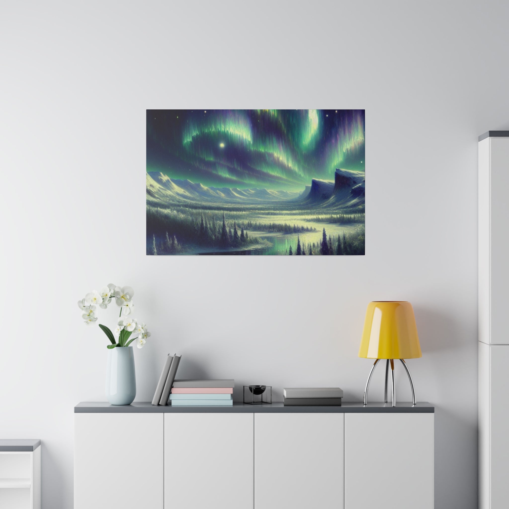 Winter Snowy Dream Northern Lights Painting Canvas