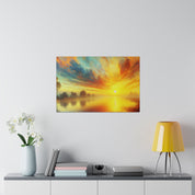 Tranquil Water Nature Sunrise Painting Canvas