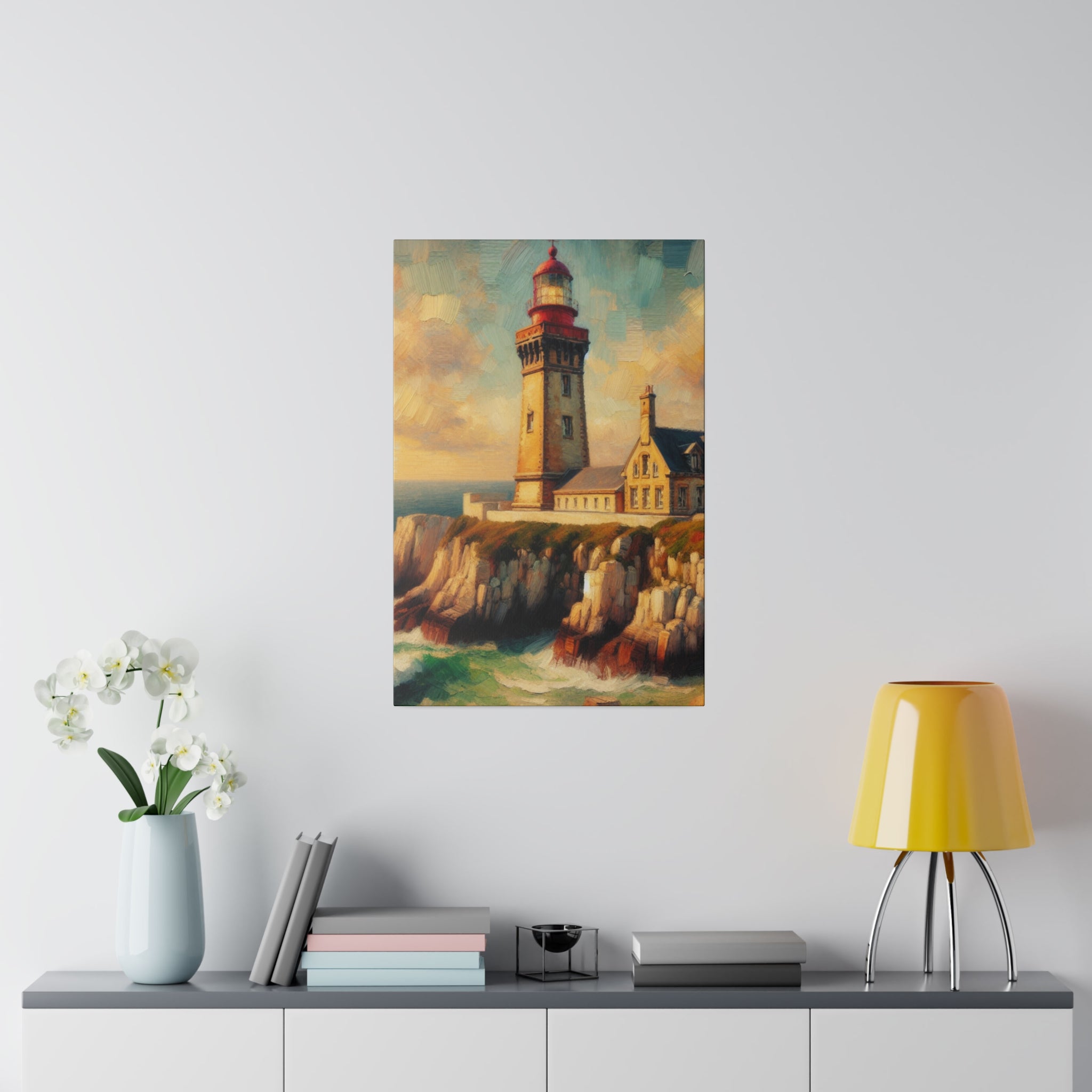 Harbor Illumination Rustic Coastal Wall Art Lighthouse Painting Canvas