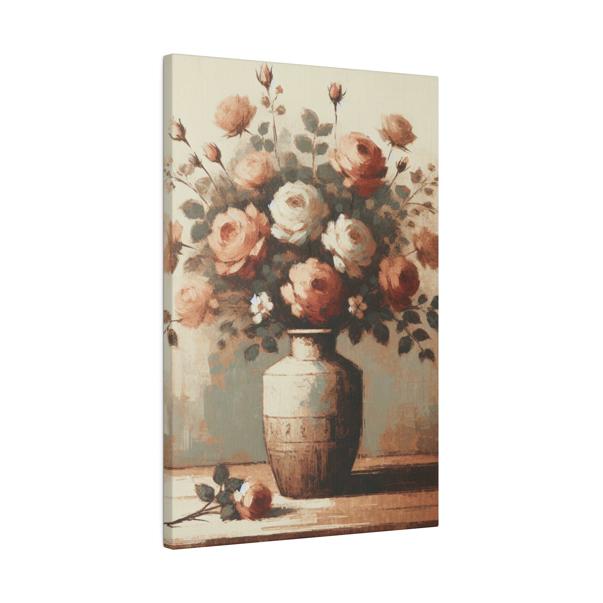 Blossom Pastels Roses Flowers In Vase Painting Canvas