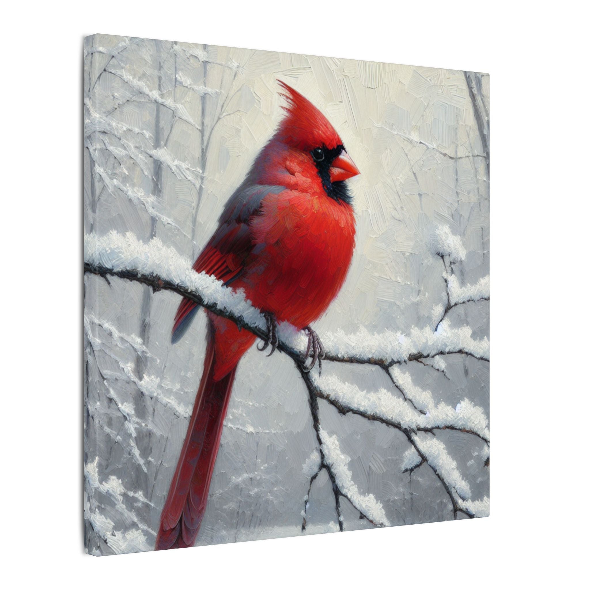 Cardinal in Winter Impressionist Canvas