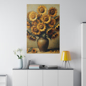 Aged Blooms Flowers In Vase Sunflower Painting Canvas