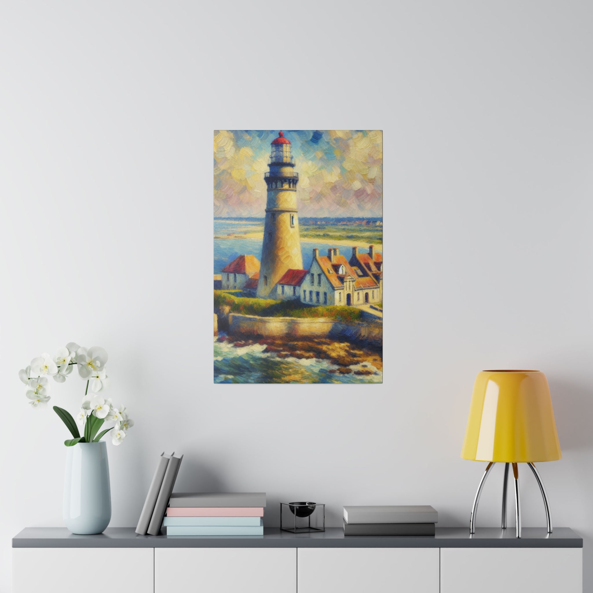 Luminous Beacon Coastal Wall Art Lighthouse Painting Canvas