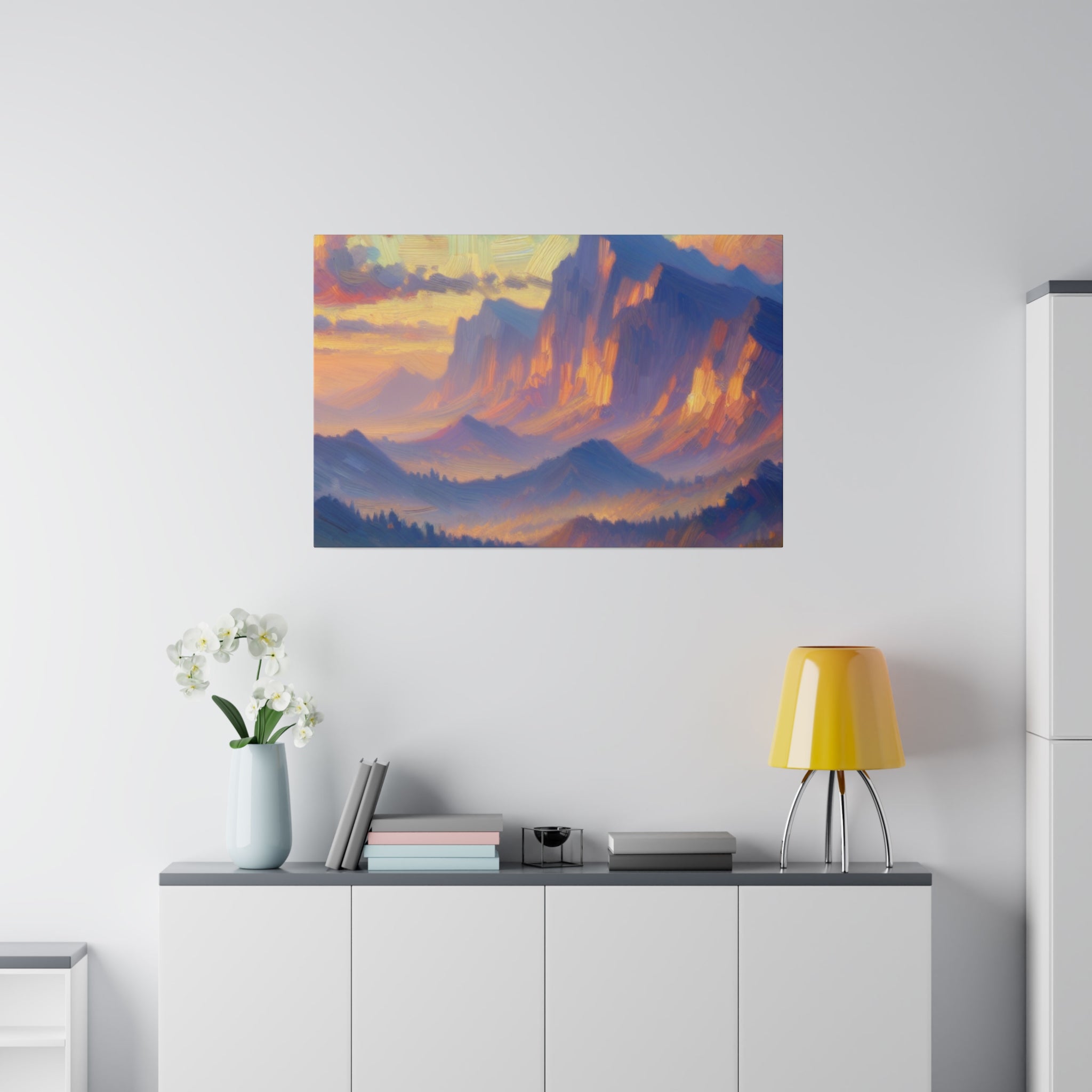 Impressionist Summit Serenity Mountain Landscape Painting Canvas