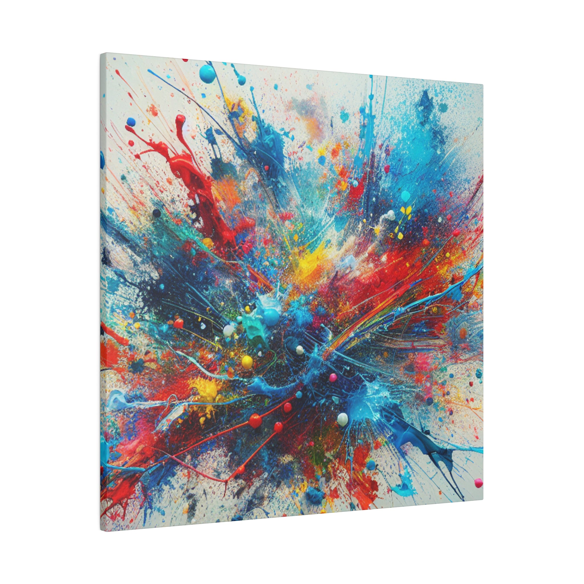 Bold Blue and Vibrant Red Splatter Explosion Abstract Wall Art Canvas