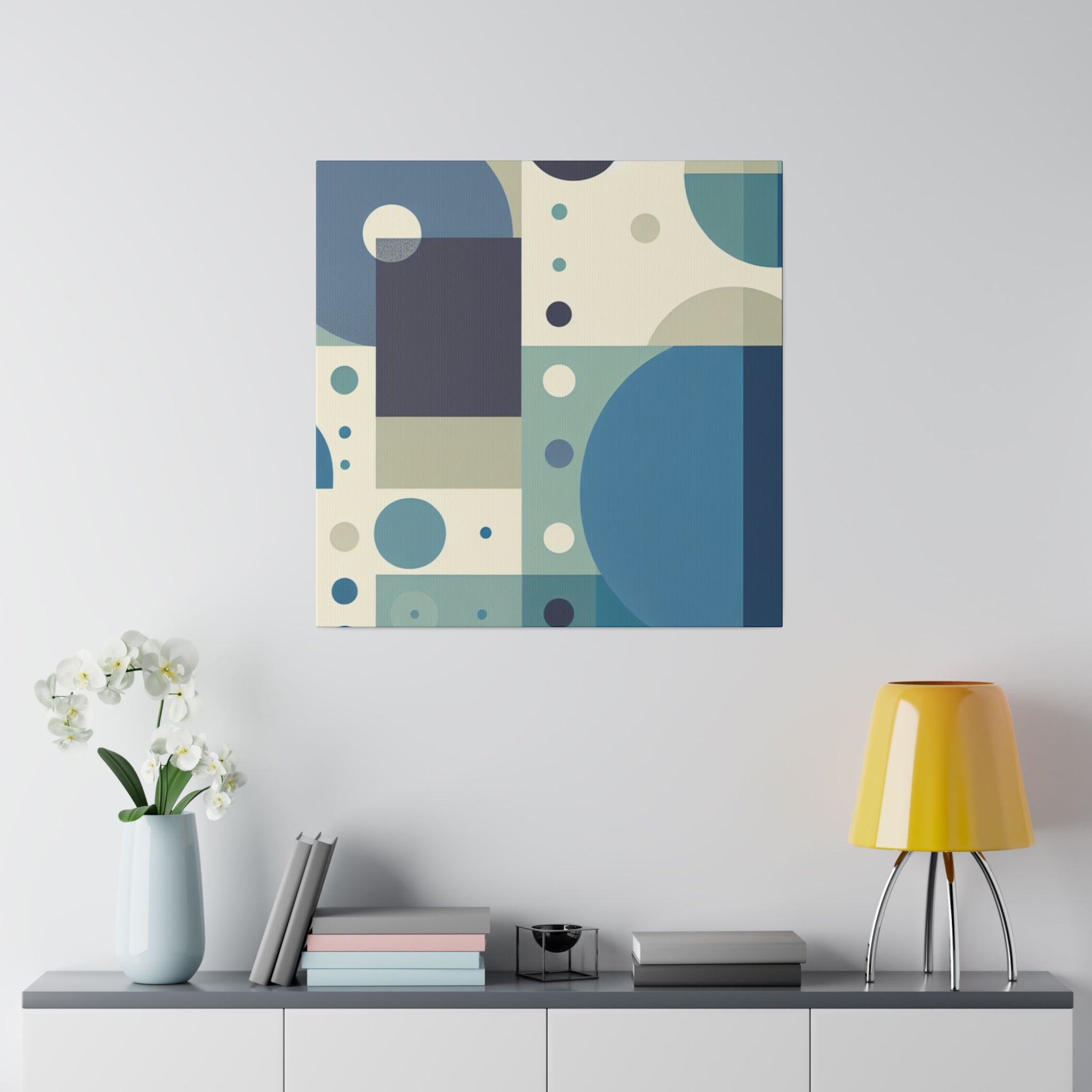 Neutral Green Blue Geometric Mid Century Wall Art Canvas