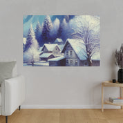 Winter Cabin Purple Blue Expressionist Winter Painting Canvas