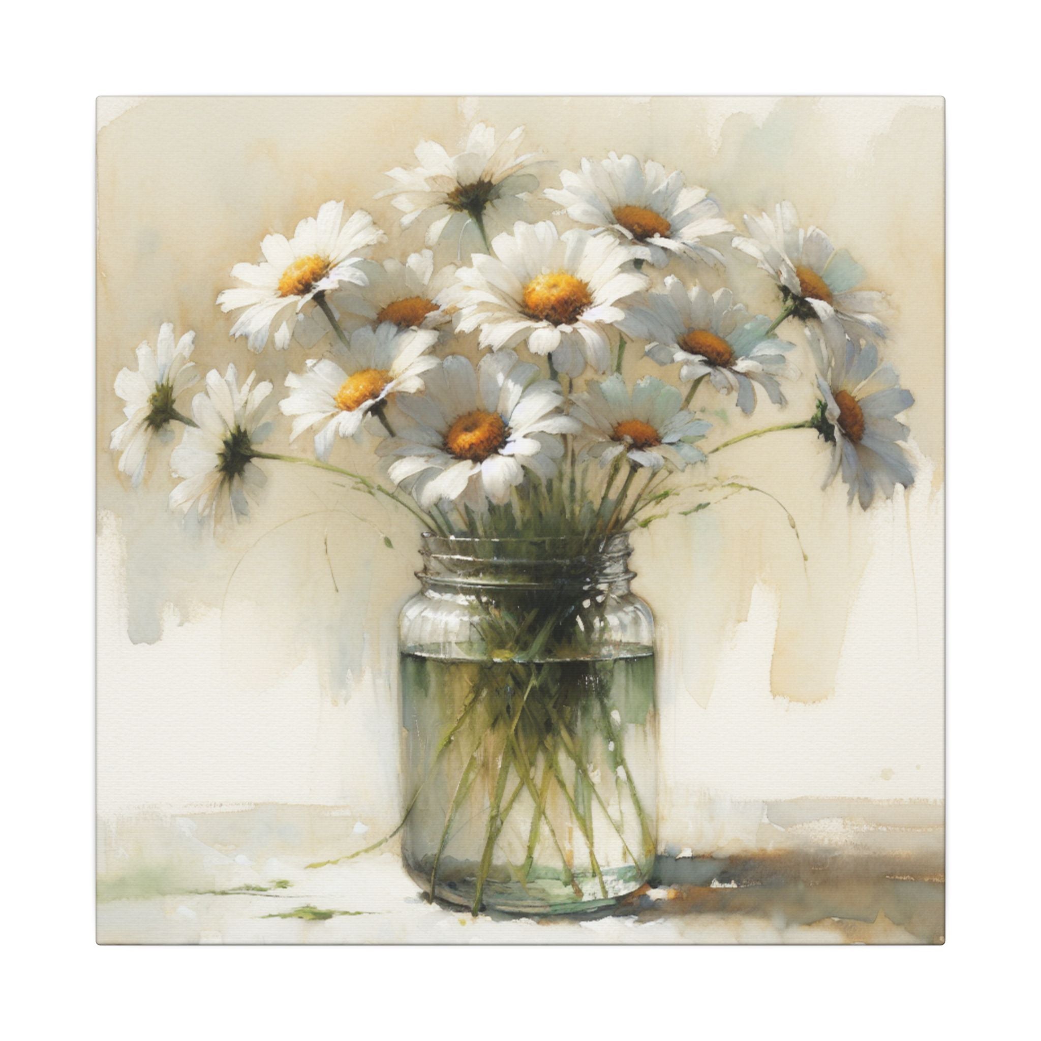 Daisies in Jar Rustic Canvas