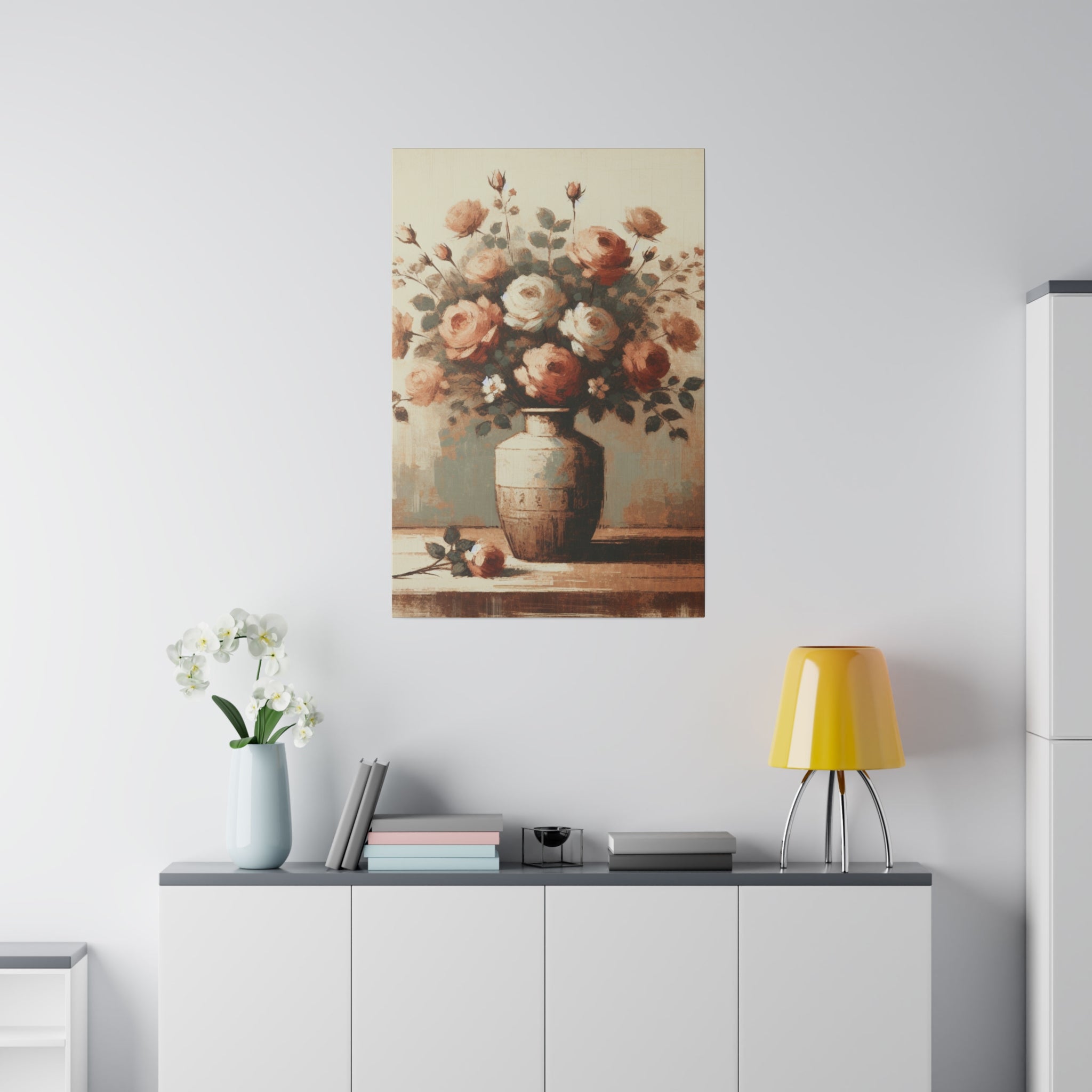 Blossom Pastels Roses Flowers In Vase Painting Canvas