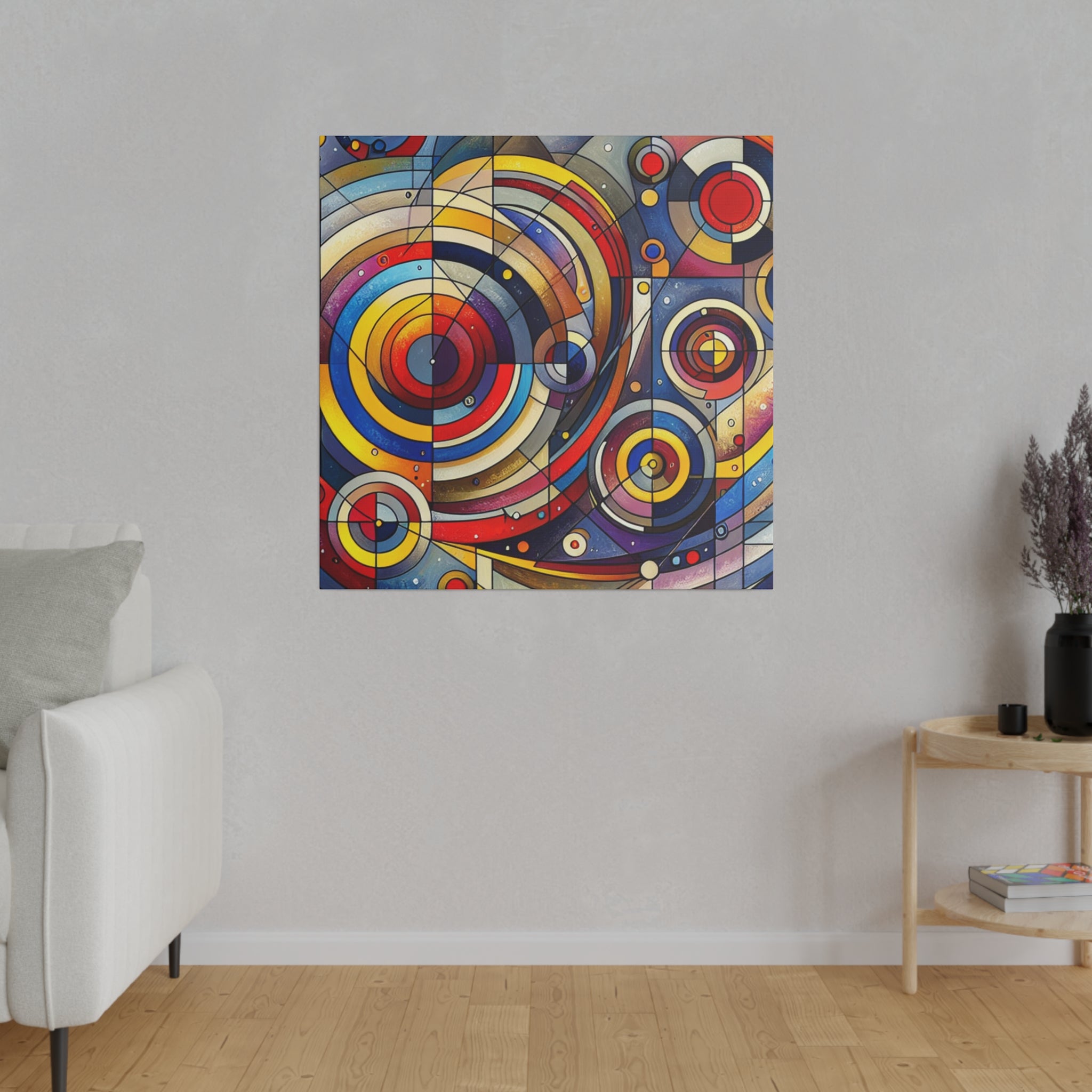 Geometric Harmony Red Blue Yellow Abstract Artwork Canvas