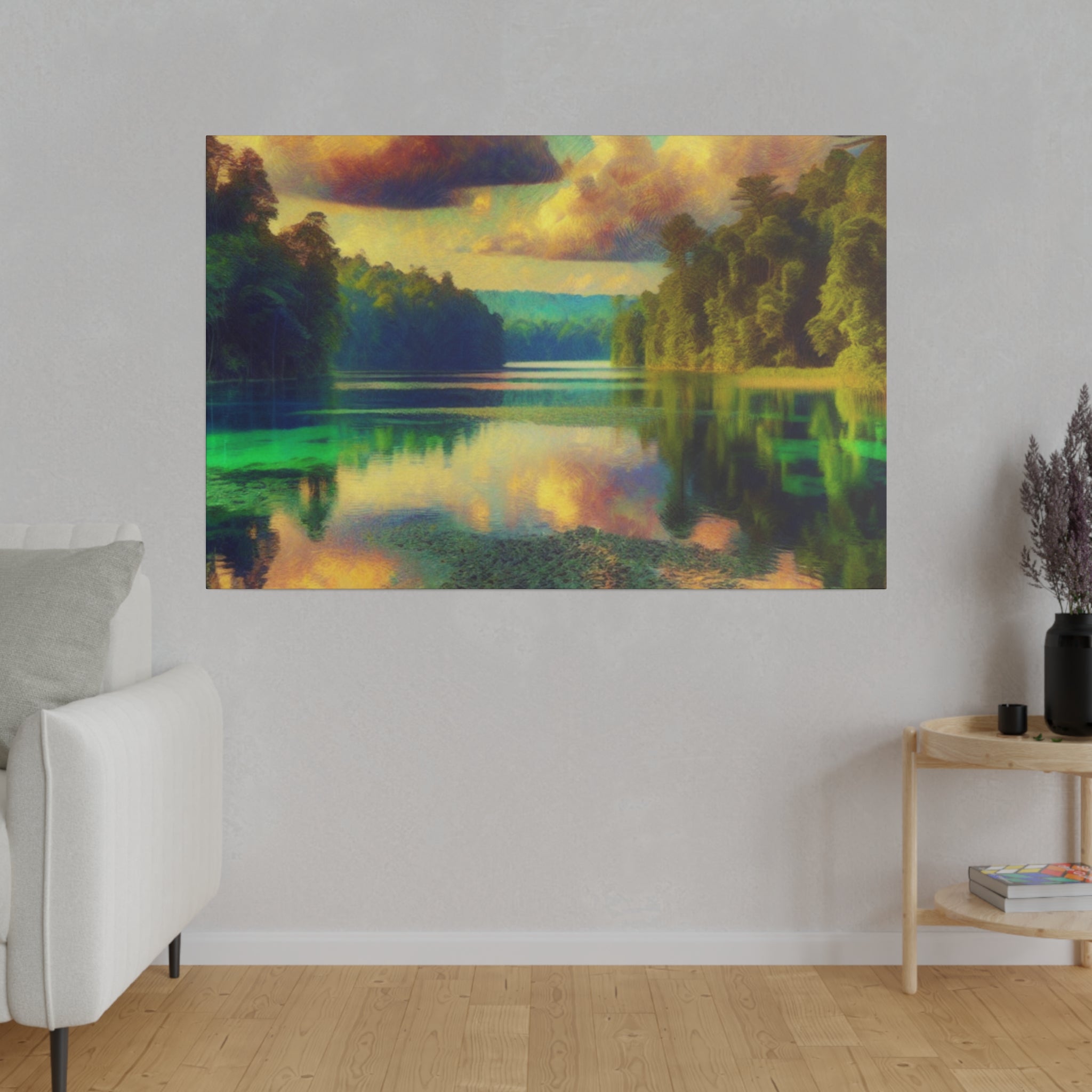 Serene Lakeside Reverie Lake Painting Canvas